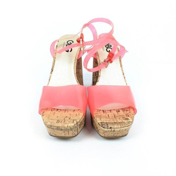 GBG Los Angeles Womens Shoes Pink Queen Platform Cork Block Heel Sandals Size 7 - Picture 3 of 10